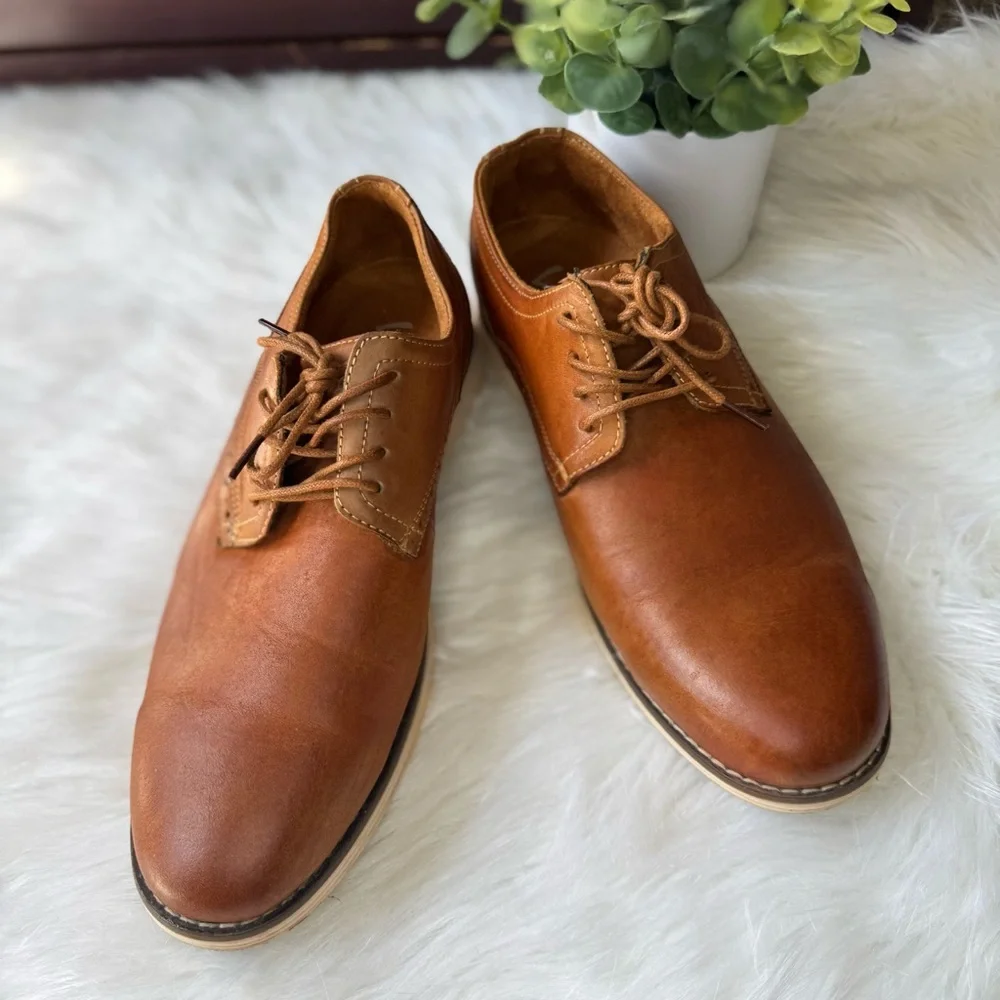 Vostey Tan Brown Leather‎ Oxfords Business Casual Dress Shoes for Men Size US9